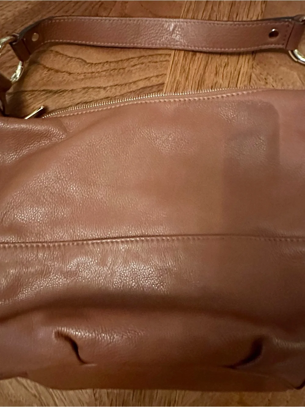 Michael Kors Cognac Leather Shoulder Bag with Gold MK Emblem